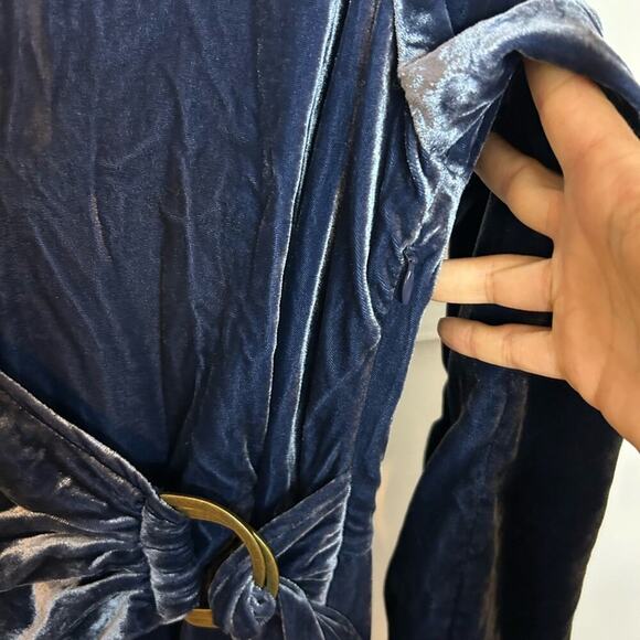 Maeve Blue Velvet Belted Wrap Shirt Dress - Picture 8 of 9